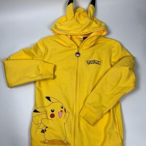POKEMON Pikachu Yellow Zip Up Hoodie Sweatshirt Jacket with Ears Unisex Youth XL